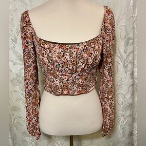 Wild Fable Brown Pink Floral Long Sleeve Off The Shoulder Top